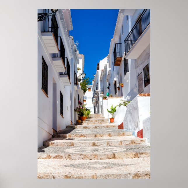 Poster Aerial view of white city Frigiliana in sunny day  (Frente)