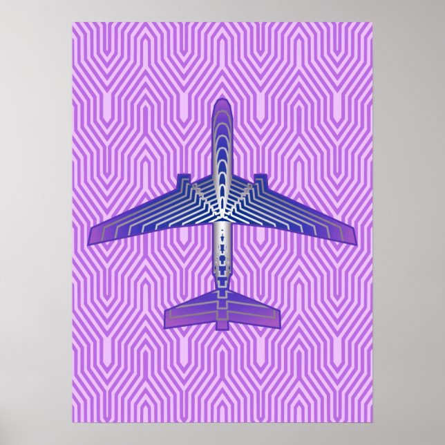 Poster Aeronave Art Deco, Cinzas violeta roxa e prata (Frente)
