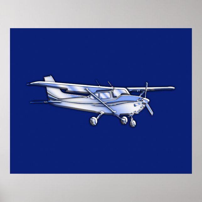Poster Aeronave Chrome Cessna Silhouette Voando de Azul (Frente)