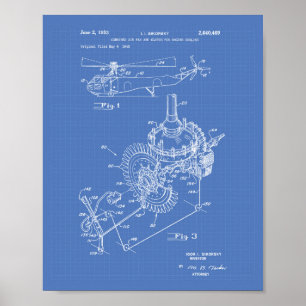 Pôster Aeronave Engine 1953 Patent Art Blueprint