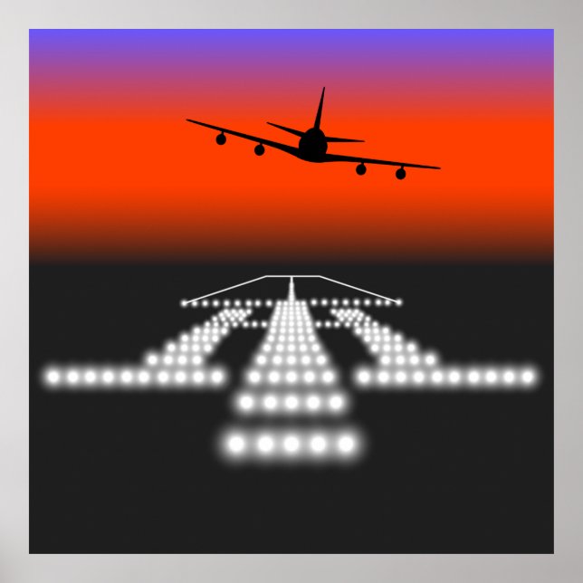 Poster Aeronave Sunset Airplane - Luzes de pista (Frente)