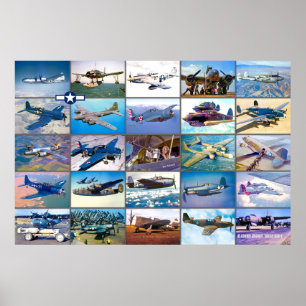 POSTER AERONAVES DE COMBATE DOS EUA - GUERRA MUNDIAL 2 "M