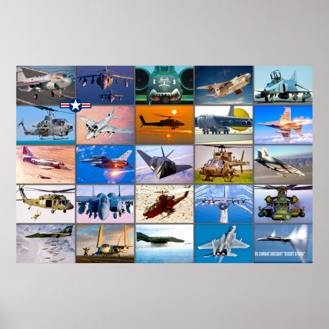 POSTER AERONAVES DE COMBATE DOS EUA - TEMPESTADE DE DESER (Frente)
