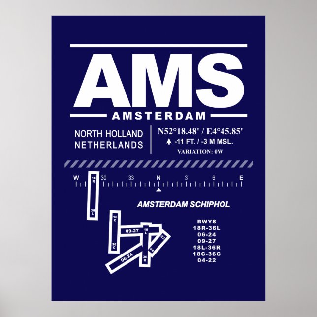Poster Aeroporto de Amsterdã Schiphol AMS (Frente)