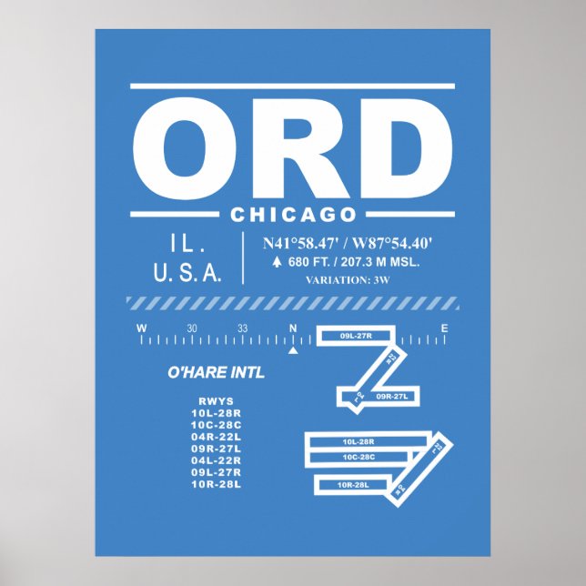 Poster Aeroporto Internacional Chicago O'Hare ORD (Frente)