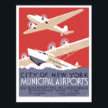 Poster Aeroporto municipal de Vintage Art Deco NYC WPA<br><div class="desc">Esta é uma impressão de uma vintage de 1937 Art Deco WPA poster que promove aeroportos municipais de Nova Iorque, Floyd Bennett Field e North Beach, East River Seaplane, Wall Street e 31st Street, mostrando avião e hidroavião. O texto diz:"Aeroporto municipal de Nova Iorque: nº 1 Floyd Bennett Field -...</div>