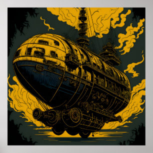 Poster Aeroporto Steampunk majestoso