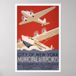 Pôster Aeroportos Municipais, 1936. Viagens Aéreas Antiga