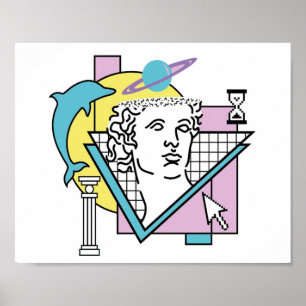 Poster Aestética de Cartoons Limpos Vaporwave