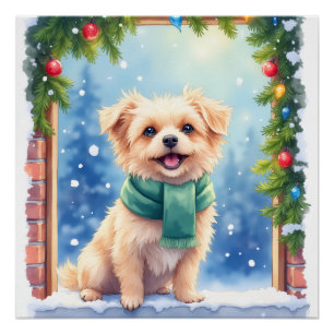 Pôster Affenpinscher Aconchegante no Natal com Neve em Aq