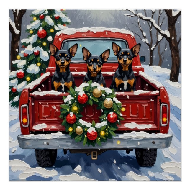 Pôster Affenpinscher Christmas Red Truck Holiday (Frente)