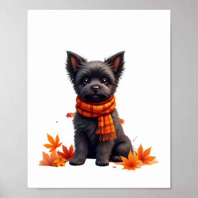 Poster Affenpinscher Com Coração Feito De Folhas De Outon (Frente)