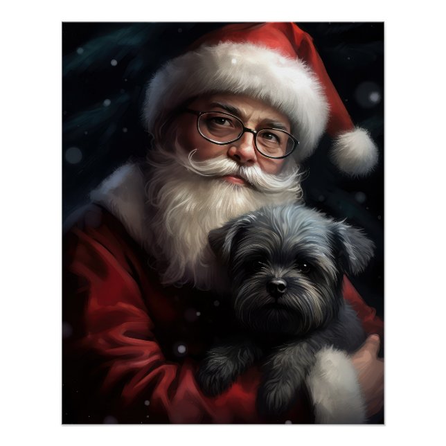 Pôster Affenpinscher com Papai Noel Natal Festivo (Frente)
