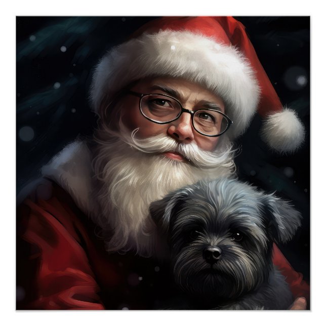 Pôster Affenpinscher com Papai Noel Natal Festivo (Frente)