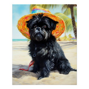 Pôster Affenpinscher on Beach, presente de verão para ama