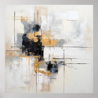 Poster Affiche abstrait noir blanc or 