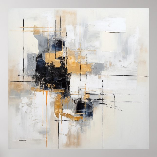Poster Affiche abstrait noir blanc or  (Frente)
