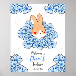 Poster Affiche anniversaire personnalisé lapin fleurs