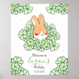 Poster Affiche anniversaire personnalisé lapin fleurs