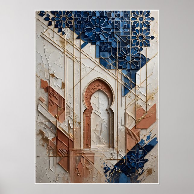 Poster Affiche Architecture Marocaine Bleu et Ocre (Frente)