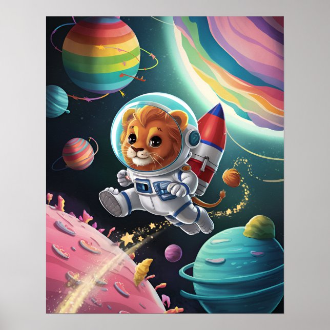 Poster Affiche Boho Illustration Lion dans l'Espace (Frente)