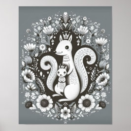 Poster Affiche illustration folk art “Ecureuil“