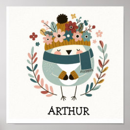 Poster Affiche illustration folk art motif “oiseau“