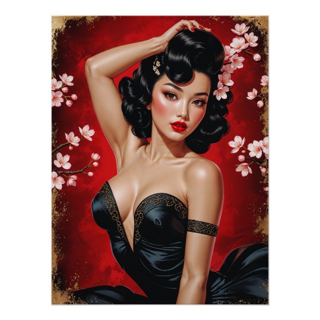 Pôster Affiche Pin-Up Asiatique Cerisier en fleur🌸  (Frente)