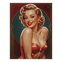 Pôster Affiche Pin-up Blonde Inspirée Art Déco
