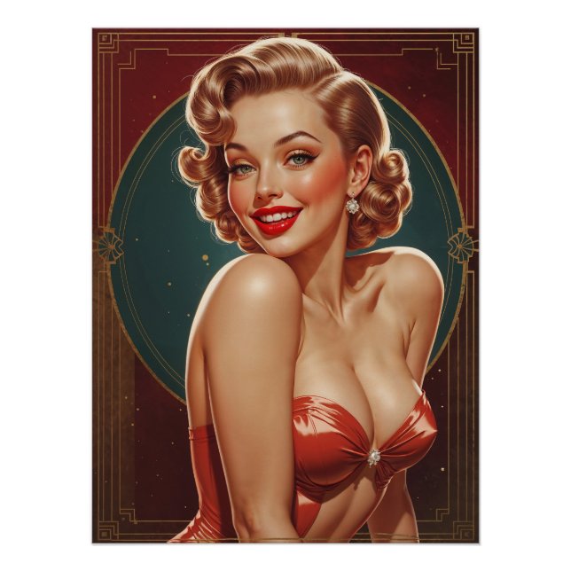 Pôster Affiche Pin-up Blonde Inspirée Art Déco (Frente)
