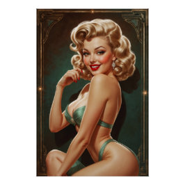 Pôster Affiche Pin-up Blonde Inspirée Art Déco
