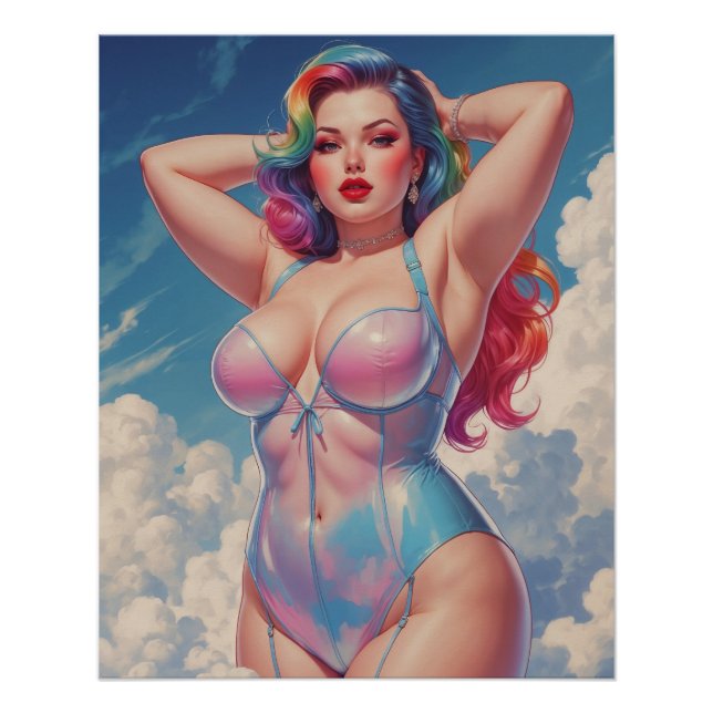 Pôster Affiche Pin-Up Cheveux Arc-en-Ciel dans les Nuages (Frente)