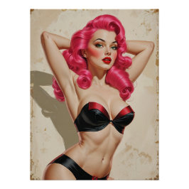 Pôster Affiche Pin-up Rose Flamboyante