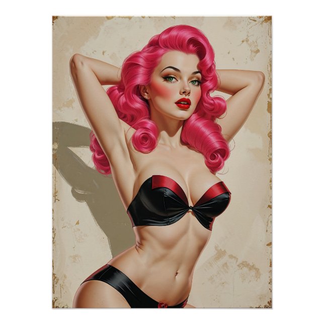 Pôster Affiche Pin-up Rose Flamboyante (Frente)