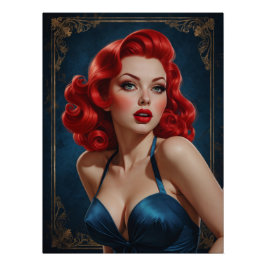 Pôster Affiche Pin-up Rousse Inspirée Art Déco