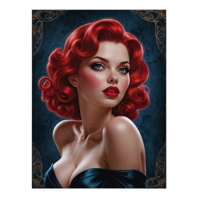 Pôster Affiche Pin-up Rousse Inspirée Art Déco (Frente)