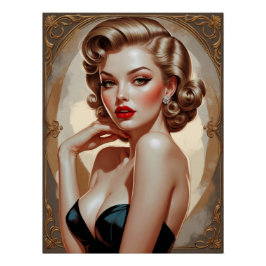Pôster Affiche Portrait Pin-up Blonde Inspirée Art Déco
