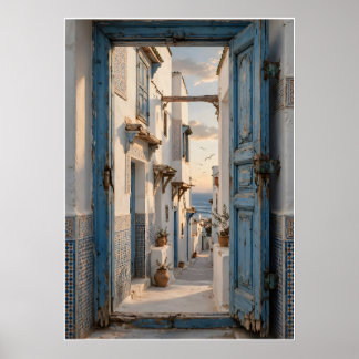Poster Affiche Ruelle Bleue du Maroc