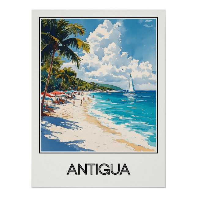 Pôster Affiche vintage Antigua, paradis tropical (Frente)
