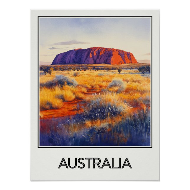 Pôster Affiche vintage Australia, majesté d’Uluru (Frente)