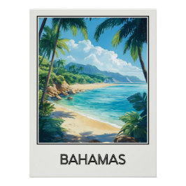 Pôster Affiche vintage Bahamas, plage paradisiaque et eau