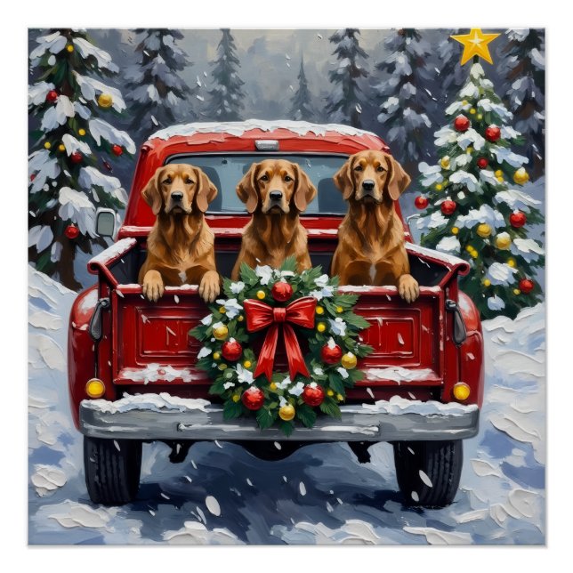 Pôster Afghan Hound Christmas Red Truck Holiday (Frente)