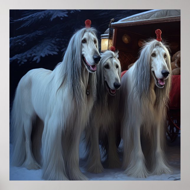 Poster Afghan Hound Snowy Sleigh Ride Casey Decor (Frente)