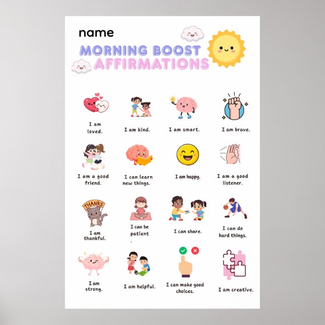Poster Afirmações de Impulso Matinal Arte na Parede (Frente)