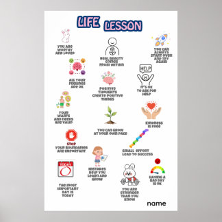 Poster Afirmações de Lições de Vida em Arte de Parede