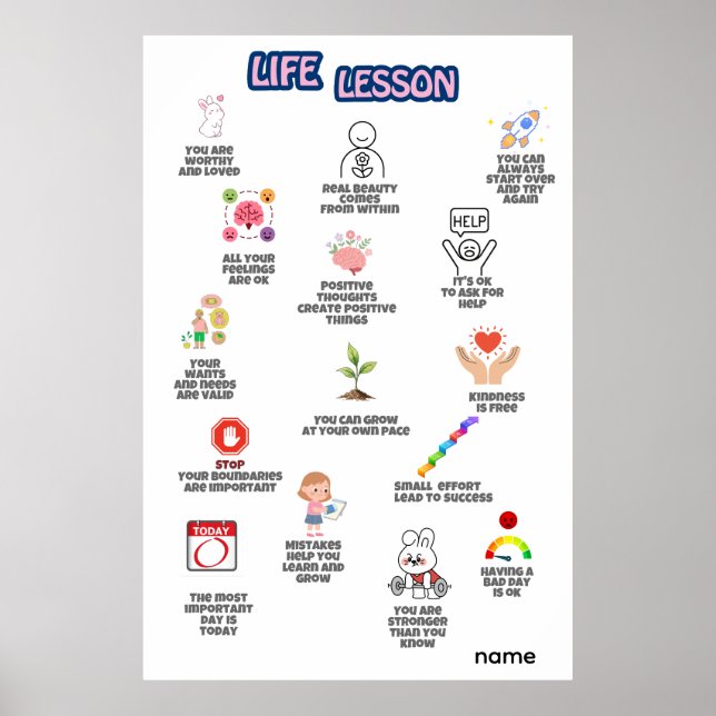 Poster Afirmações de Lições de Vida em Arte de Parede (Frente)