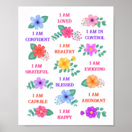 Poster Afirmações Positivas Floral Diário Inspiracional