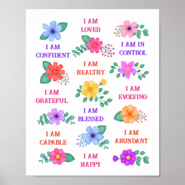 Poster Afirmações Positivas Floral Diário Inspiracional (Frente)