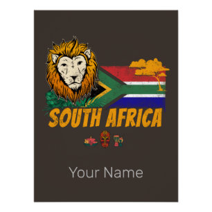 Pôster África do Sul Vintage Lion Flag Safari Souvenir