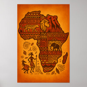 Poster África em Padrão - Continente Tribal Negrito